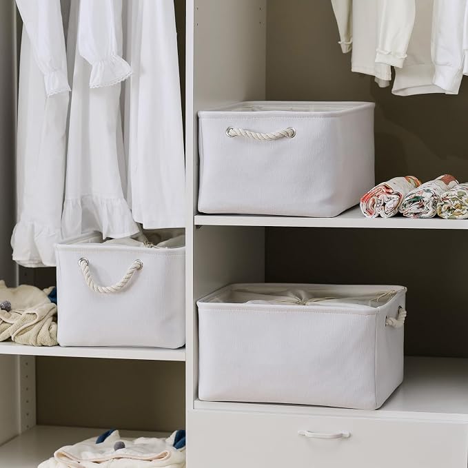 Storage Basket for Gifts Empty - X Large - 3 Pack 17.7L×13.8W×9.8H in Collapsible Storage Bin for Shelves, Toy Box Storage for Gifts Book Laundry (White)
