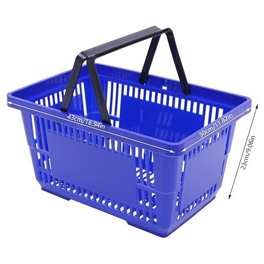 12PCS Shopping Baskets with Handles, 17x12x9inch Plastic Storage Bins Grocery Baskets, Portable Shop Basket Used for Supermarket, Retail, Bookstore (Blue)