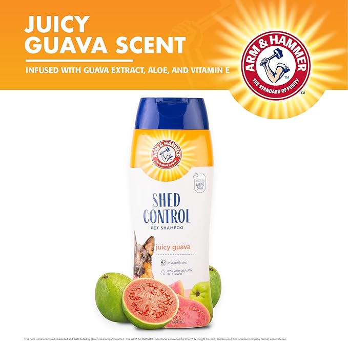 Arm & Hammer for Pets Shed Control Dog Shampoo, Juicy Guava Scent, De-Shedding, Omega-3 and Vitamin E, pH Balanced, Free of Sodium Lauryl Sulfate and Parabens, 20 Fl Oz - 6 Pack