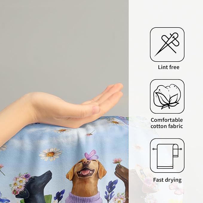 Giwawa Spring Dogs Towel Set of 2 Watercolor Daisy Floral Funny Puppy Decorative Hand Towels Colorful Wildflower Soft Microfiber Face Towel Washcloth for Bathroom Guest Gym Spa Hotel Holiday