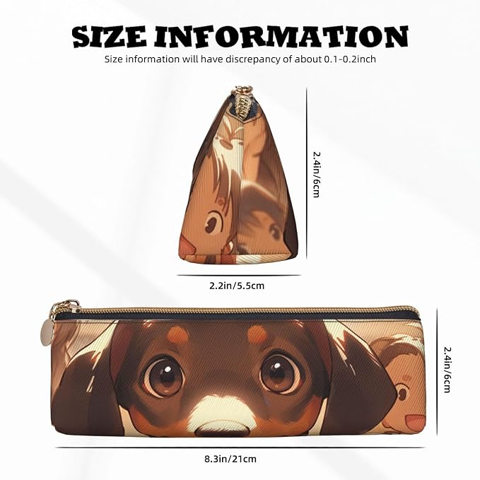 Dachshund Weiner Pet Dogs Print Pencil Case Leather Pen Bag Pencil Pouch Lovely Stationery Bag Portable Cosmetic Bag Zipper Organizer Bag