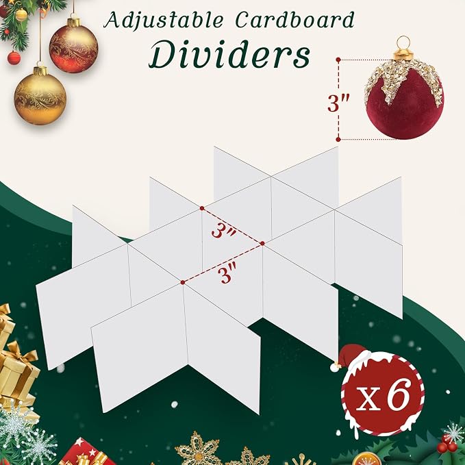 Christmas Ornament Storage Box with Adjustable Dividers Zippered Top Stores up to 72 Holiday Ornaments (3 Inch) Xmas Ball Decorations Organizer Storage Container Bin