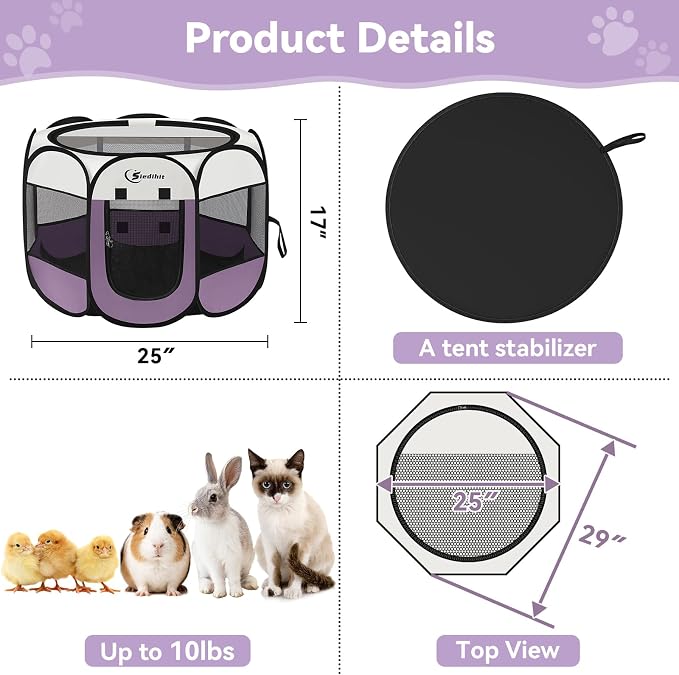 Siedihit Dog Cat Playpen, Puppy Pet Playpen Indoor for Small Dog Crate Tent Cage Outdoor, Portable Pop Up Dogs Enclosure Kennel with Carrying Case for Dogs/Cats/Rabbits