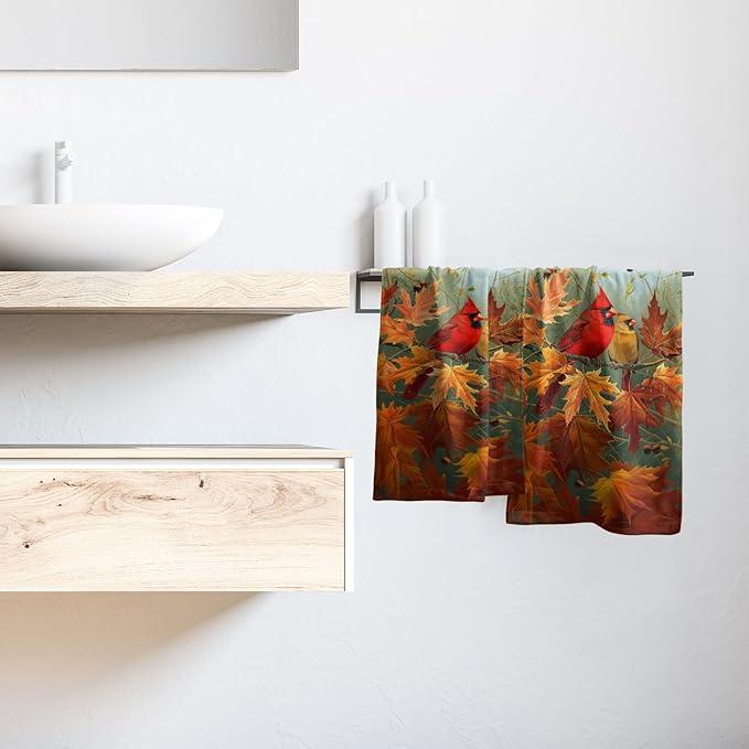 Giwawa Fall Birds Hand Towel Set of 2 Autumn Trees Maple Leaves Orange Towel Rustic Thanksgiving Face Towel Ultra Soft Fast Drying Seasonal Dish Wash Cloth for Hotel Bathroom Gym Home