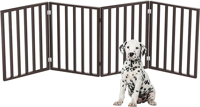Pet Gate - 4-Panel Indoor Foldable Dog Fence for Stairs, Hallways or Doorways - 72x24-Inch Retractable Wood Freestanding Dog Gates by PETMAKER (Brown) | Foldable Dog Fence with Accordion Design, Wooden Safety Pet Fence for Stairs, Hallways, Doorways, a...