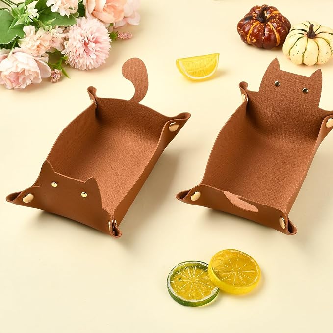 Craftdady 4 PCS Foldable Leather Tray Camel Cat-Shaped Jewelry Valet Tray