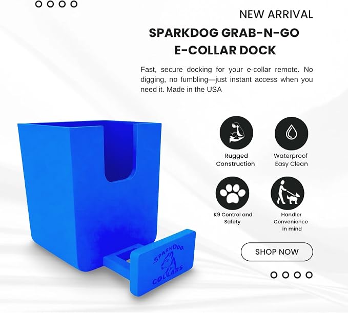 SparkDog GrabNGo E-Collar Dock, Fits Large RuffLand (Blue, Standard) | Crate-Mounted Holder for E-Collar Remote & Strap, Durable K9 Accessory for Dogs, Made in USA