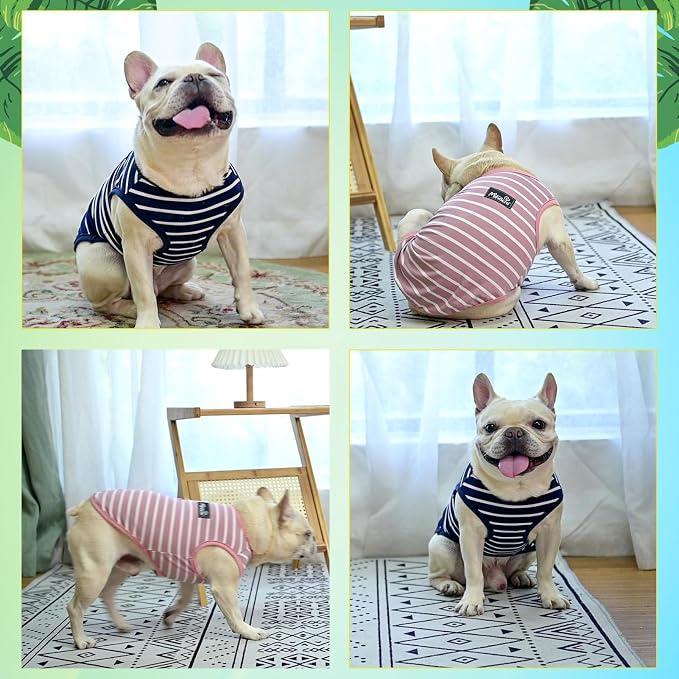 MIHACHI Dog Shirts Cotton Striped T-Shirt, Summer Pet Clothes for Small Dogs, 2-Pack Soft Puppy Apparel Cat Tee, Sleeveless Lightweight, Quick Dry, Breathable,Stretchy for Chiuahaha, Pink Navy XS