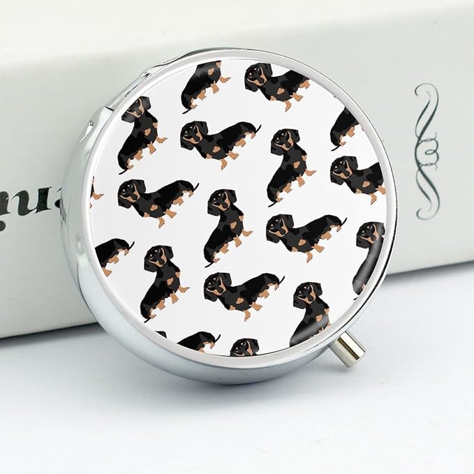 3 Compartment Round Pill Box Portable Metal Travel Pill Organizer | Weiner Pet Dogs Pill Case to Hold Vitamins, Medication, Fish Oil and Supplements, Ideal for Purse & Pocket