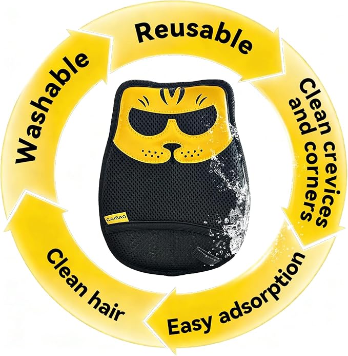 Upgraded Pet Hair Removal Glove: Static Cleaning Design Efficiently Removes Cat Dog Hair from Clothes Sofas Carpets Car Seats Reusable Fabric-Safe Suitable for Pet Owners at Home Travel