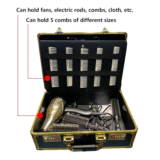 CNCEST Barber Carrying Case,Large Barber Beauty Salon Tool Kits Storage,Portable Travel Carry Case Hairdresser for Hair Stylist Pet Groomer (Gold)