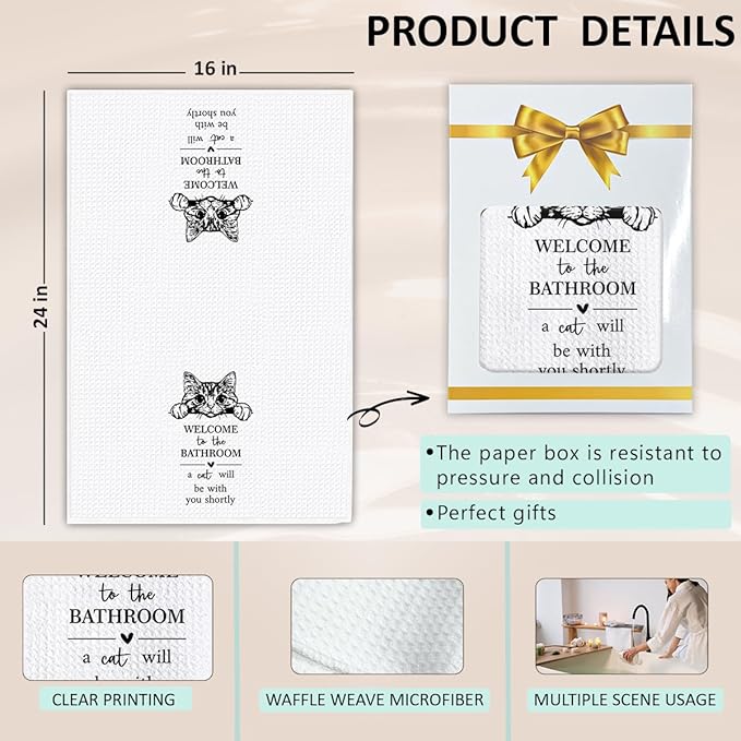 KIDEAR Funny Cat Bathroom Decor Welcome to The Bathroom Hand Towel,1 PCS Cute Cat Kitchen Towels for Toilet Wall Decorations,Cute Animal, Gifts for Women, Pet Owners Housewarming - A11
