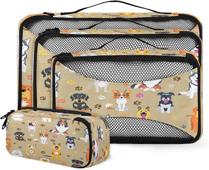 Dog Packing Cubes for Travel, Luggage Packing Organizers, Dog Breeds Profiles Pets Travel Accessories Large Toiletries Bag for Clothes Shoes Cosmetics Toiletries