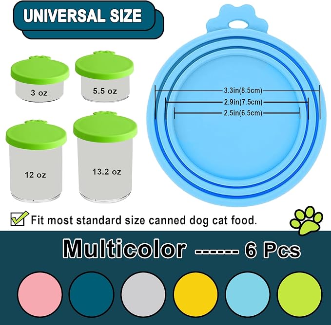 Food Can Lids, 6 Pcs Silicone Pet Food Can Covers for Dog & Cat Food, One Tin Cap Fit Most Standard Size Dog Cat Food Canned（Multicolor）