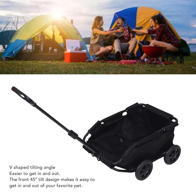 4 Wheel Pet Stroller, Pet Products Stroller Multifunctional Folding Pullable Pet Cart Portable Foldable Travel Jogger for Small Medium Dogs Cats Outdoor Camping Travel (Black)