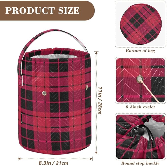 Tatenale Crochet Bag Yarn Bag Knitting Project Bag with Pockets and Handle Portable Yarn Storage Organizer Tangle Free 8.3x11 InchCheckered Red14