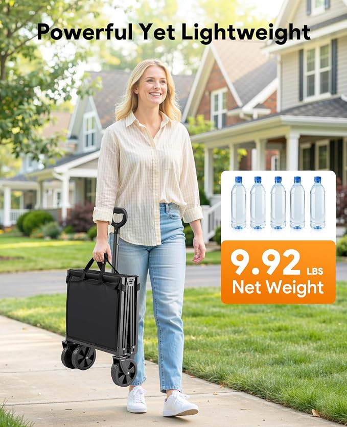 Collapsible Wagon Cart with Wheels, 220LBS for Grocery Shopping Camping | 110L Capacity Wagons Carts Foldable,220LBS Heavy Duty Wagon Carts, Lightweight Portable Utility Cart,All-Terrain Wheels