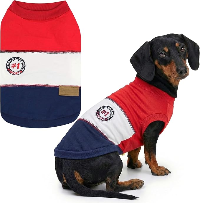 Parisian Pet World Champion Dog Tank Top - Breathable Cotton Pet Apparel - Red Puppy Clothes - Lightweight Doggie T Shirts for Dogs - Comfortable Sporty Dog Clothes - Summer Shirts for Large Dogs