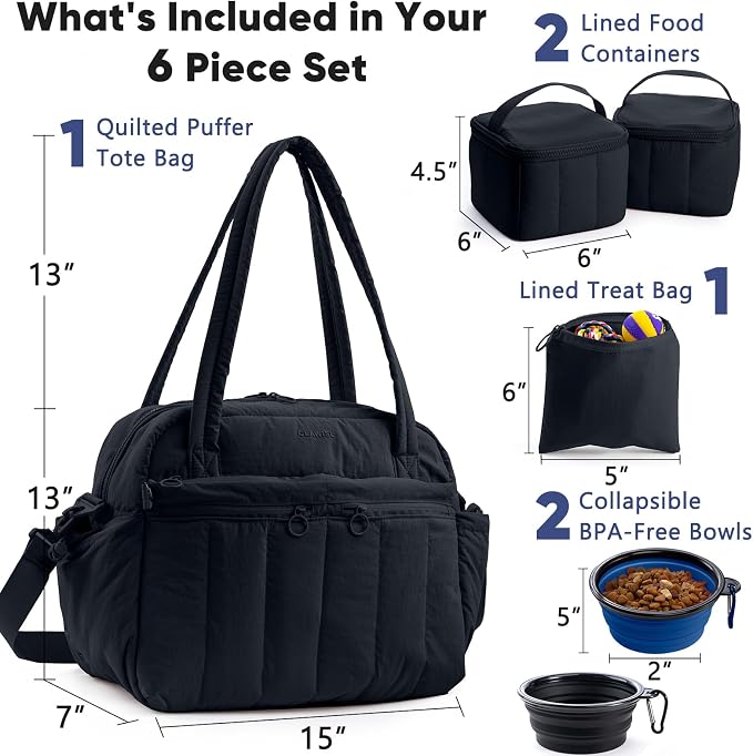 Dog Travel Bag for Supplies, Airline Approved Pet Travel Organizer with 2 Food Containers & Collapsible Bowls, Large Capacity Dogs Tote Bag for Weekend, Stylish Dog Mom Gift for Pet Lovers