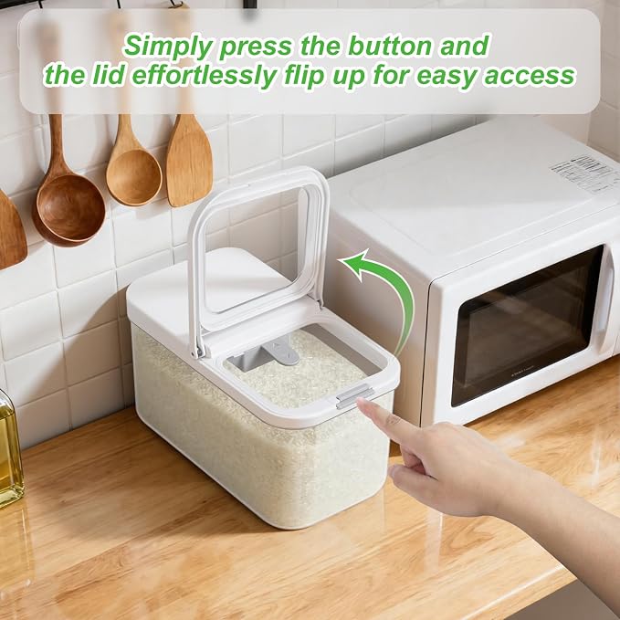 12 Lbs Rice Flour Sugar Storage Containers Dry Food Holder with Flip-up Lid | Airtight 6.5 Qt Crystal-Clear BPA Free Plastic Pet Dog Food Storage Container Bin for Kitchen Pantry Organization