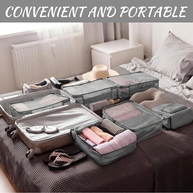 Silkfly 4 Pcs XL Packing Cube for Travel Luggage,Simple,Gray | 17.7 x 13 x 4.7, Same Size, Gray Suitcase Storage Organizer Set, Reusable Mesh Clothes Cube for Hiking Camp Family Accessory
