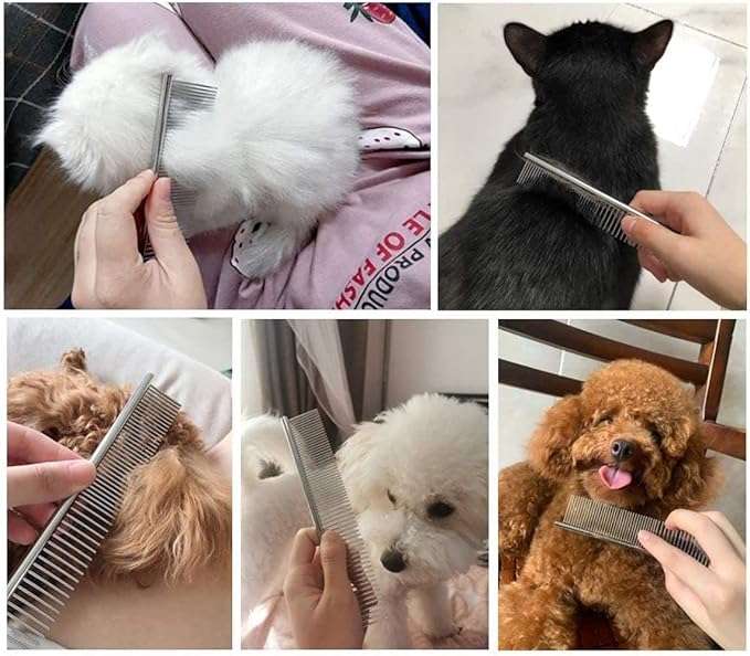 Candure Pet Friendly Double-Sided Dematting Undercoat Rake and Comb for Effective Hair Removal and Shedding Control in Dogs & Cats (Small, Green)