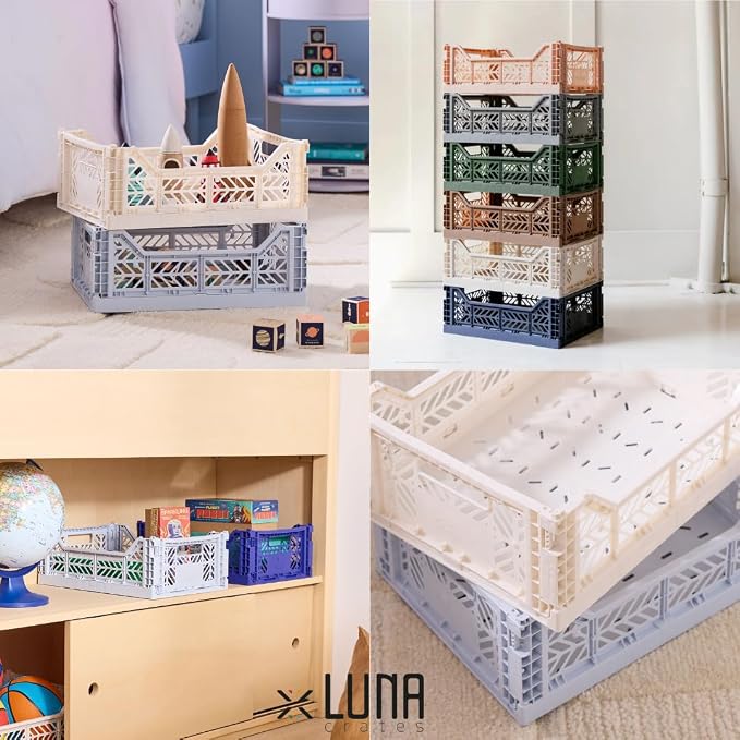 Collapsible Storage Box, Foldable Crate Organizer Bin with Handle, Stackable Crates for Home Organization (Peach-Brown-LightGray, 14L - 3 Pack)