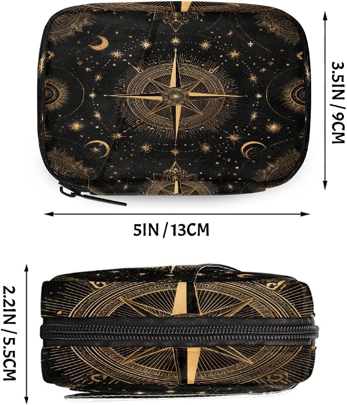 Travel Pill Organizer Black Gold Starry Compass Small Pill Case
