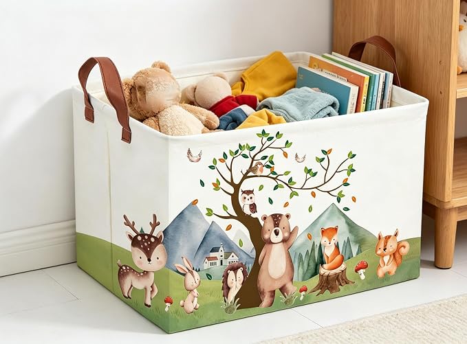 Animal Baskets Cute Storage Bins Rectangular Storage Bin Organizer Book Box ,Animals Room Decor(Mountain animal)