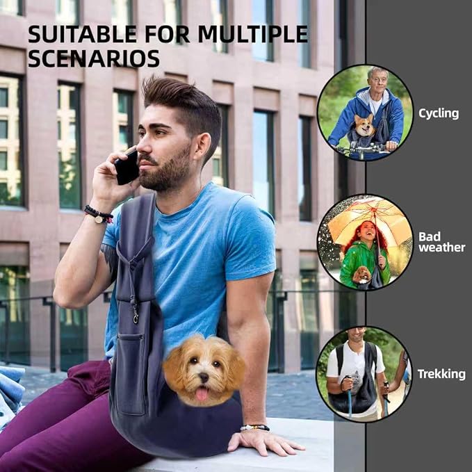 ARZQUT Dog and Cats Carrier Sling, Small Pet Carrier with Storage Pocket | Reversible Puppy Sling Carrier, Safety Buckle, Storage bag, Machine Washable for Travel, Outdoor Activitie, Hand-Free