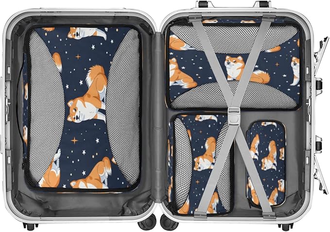 Packing Cubes for Travel, Cute Corgi Travel Luggage Packing Organizers for Women Men, Large Custom Toiletries Bag for Clothes Shoes, Corgi Dogs
