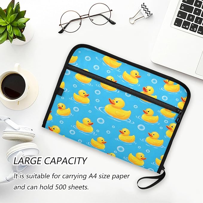 Duck Bubbles Pattern 13 Pocket File Organizer Expanding File Folder with Front Pouch Portable Business File Storage Document Organizer Folder with Zipper