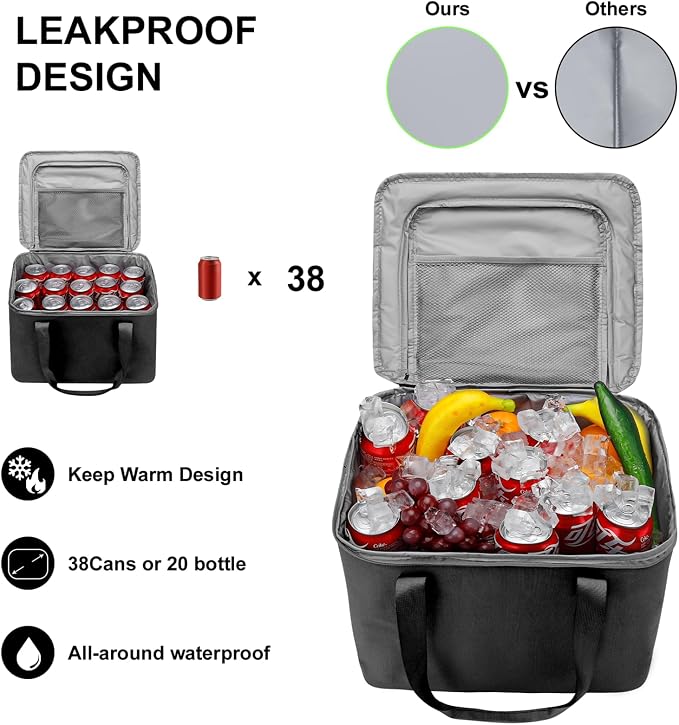 Car Trunk Organizer and Storage with Lid & Removable Leakproof Cooler Bag, Car Accessories 6 Removable Dividers for Custom Space, Collapsible Large Trunk Organizers Interior for SUV Sendan with Cover | Collapsible Trunk Organizers with Lid & Removable ...