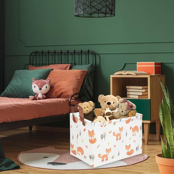 Rectangle Fox Basket,Collapsible canvas waterproof storage basket,Toy Organizer,Laundry Baskets for Kid Rooms,Baby Room decor,Toy Baskets,Woodland Nursery Decor(Fox)