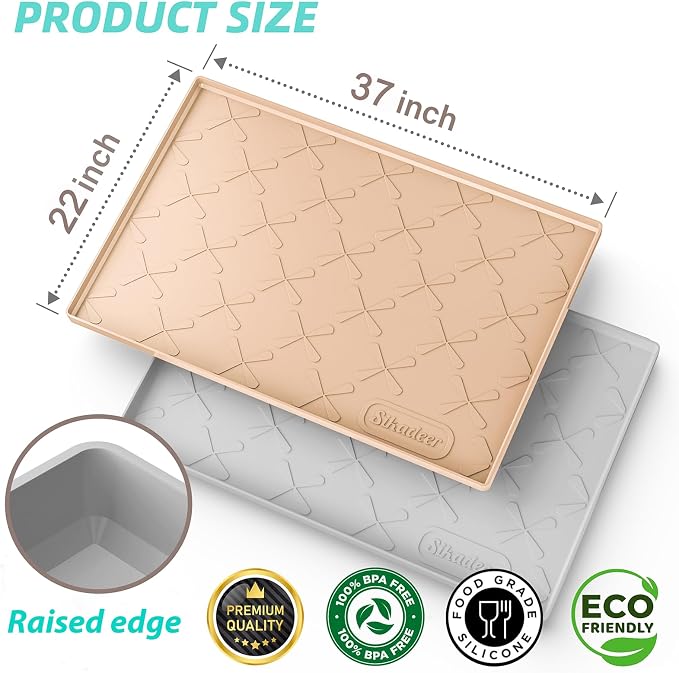 Waterproof Under Sink Mat 37" x 22" Silicone Mat Cabinet Protector | Heavy Duty Deep Drip Tray, Extra Thick Non Slip Liner for Kitchen & Bathroom, Pets, Organizer, Storage, Boots, Home Essential