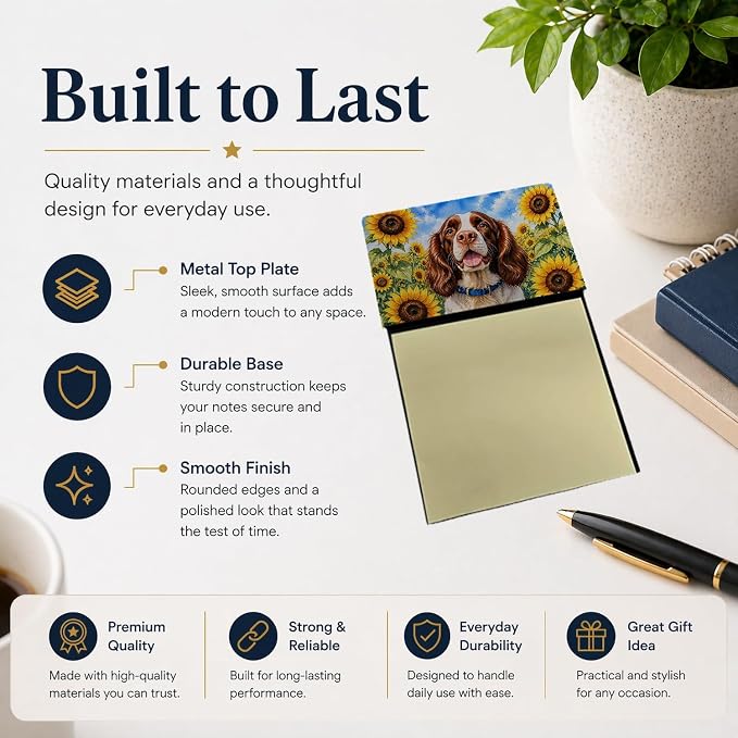 Caroline's Treasures English Springer Spaniel in Sunflowers Watercolor Sticky Note Holder Refillable Dispenser Desk Accessory 3x3 Pad Gift