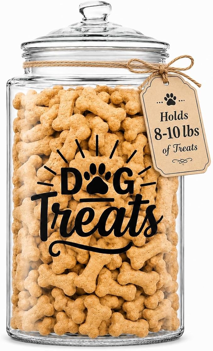 2-Gallon Dog Treat Container Airtight – Large Glass Jar for Countertop, Stylish Dog Treats Container & Dog Cookie Jar, Perfect Dachshund Accessories & Dog Treat Storage