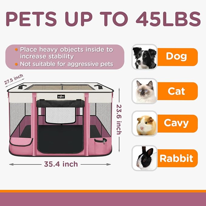 Paw Ballt Foldable Pet Kitten Playpen, Upgrade Waterproof Portable Cat Dog Playpen Kennel Tent for Small Cat Dog, Retractable Shade Cover with Free Carrying Case, Indoor Outdoor Use for Small Pet.