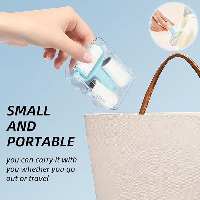 Blue Mini Lint Roller Travel Size,Reusable Lint Brush,Dog Cat Hair Remover with Ergonomic Handle and 3 Refills (90 Sheets)