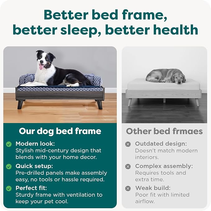 Furhaven Elevated Dog Bed Frame for 36" x 27" Large Dog Beds, Easy Assembly - Mid-Century Modern Bed Frame - Gray Wash, Large