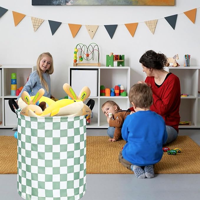 Sage Laundry Basket Kids Hamper Gifts Storage Basket Toys Box Large Canvas Collapsible Organizer Bins for Home/Dorm/Kitchen/Pet/Office/Closet/Shelf/Gift Baskets