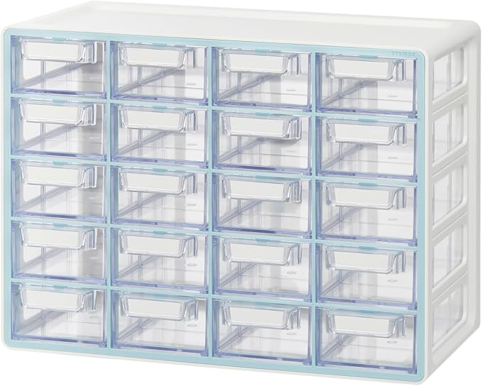 Blue Ginkgo 20-Drawer Storage Cabinet Organizer, Blue, Made in Korea | Stackable. Adjustable. Easy Visibility.