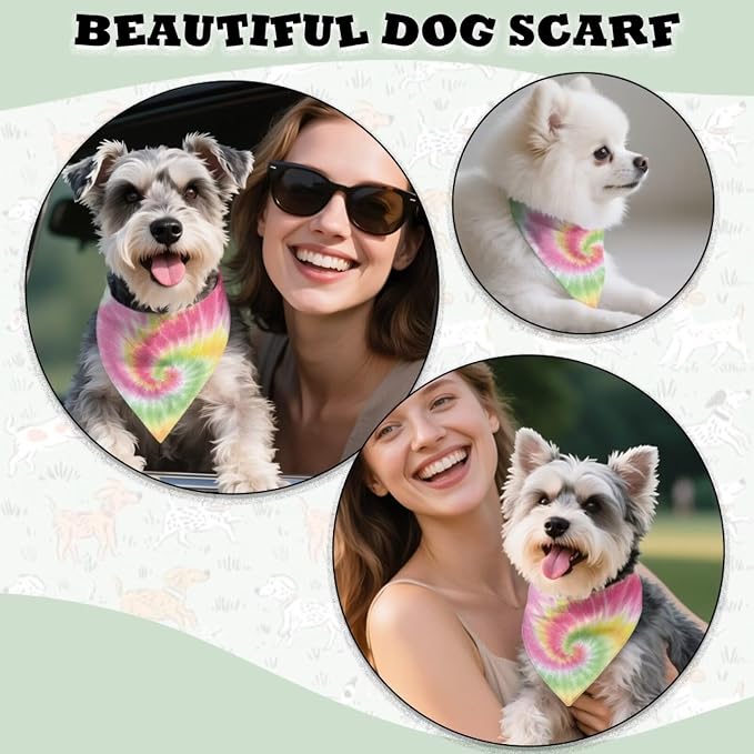 Howilath Dog Bandana with Colorful Tie Dye Design, Adjustable Polyester Pet Kerchief Scarf for Small Medium Large Dogs and Cats