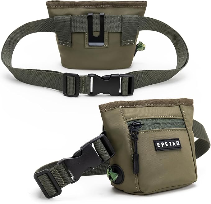 Dog Treat Pouch, Powerful Magnet Closure Device Dog Training Treat Bag Large Capacity Pet Treat Pouch with Poop Bag Dispenser Treat Bag for Dog Training with Metal Waistband Clip (Green)