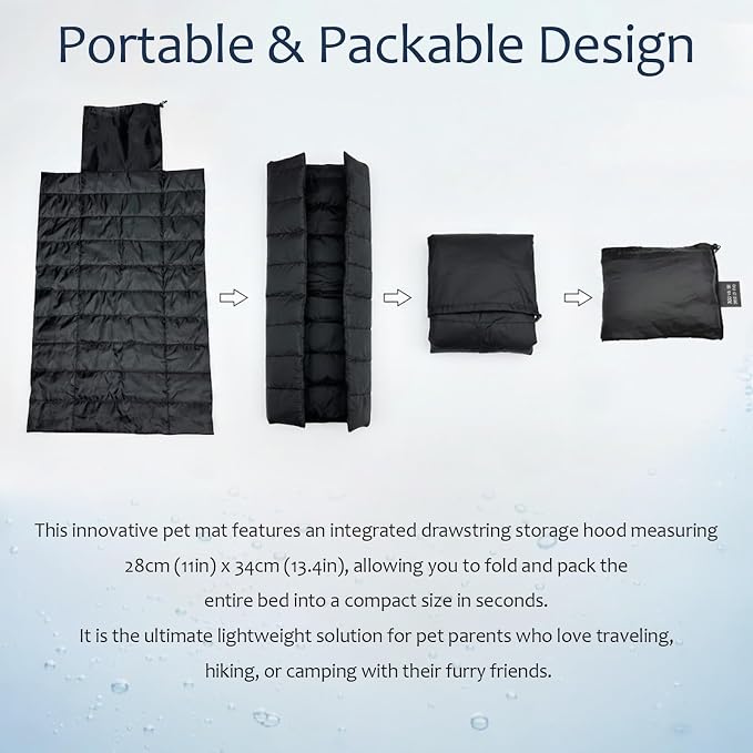 Portable Dog Crate Pad, Water-Resistant Foldable Pet Sleeping Mat, Cool Touch Summer Dog Bed for Outdoor Travel Camping & Indoor Use, Washable Black Kennel Pad (39"x28")(Black