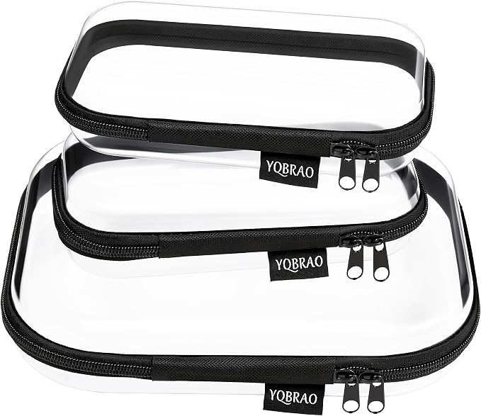 YQBRAO Clear Hard Shell Organizer Cases, Black, 3-Pack | Rigid 1.2 mm PET organizers with multi-size design for toiletries, travel storage, and everyday essentials