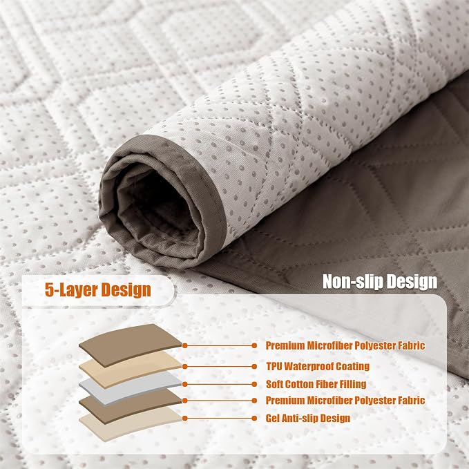 Armchair Arm Cover, Headrest Cover for Recliner Chair Waterproof Nonslip Lengthen Armrest Slipcover with Organizer for Recliner, Chair, Sofa (Taupe,1 Seater 3pcs)
