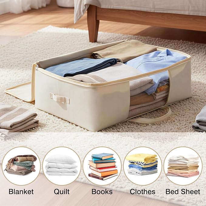 Comforter Storage Bags 70L Canvas Closet Organizer Clothes Container 4 Pack | Canvas Fabric, Reinforced Handles, Foldable Design, for Clothing Comforters Pillows and Toys, Dorm Bedroom and Closet Use