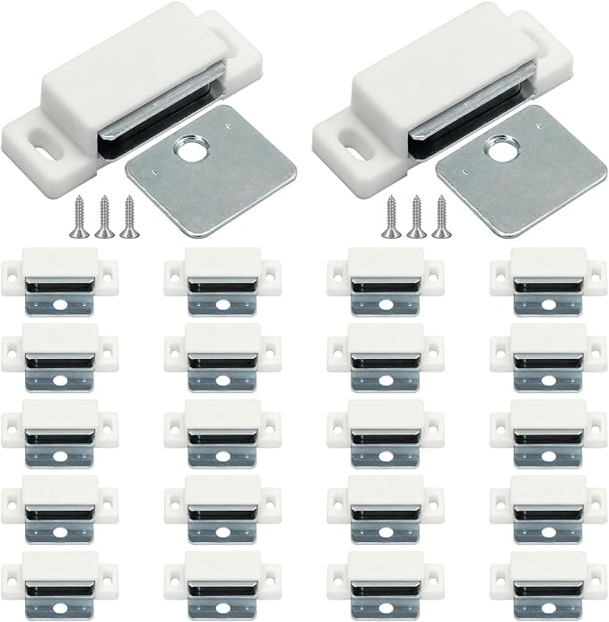24Pcs Cabinet Door Magnets Catch, White | Magnetic Shutter Hardware, Drawer Latch, For Closure Cupboard Closet Bathroom
