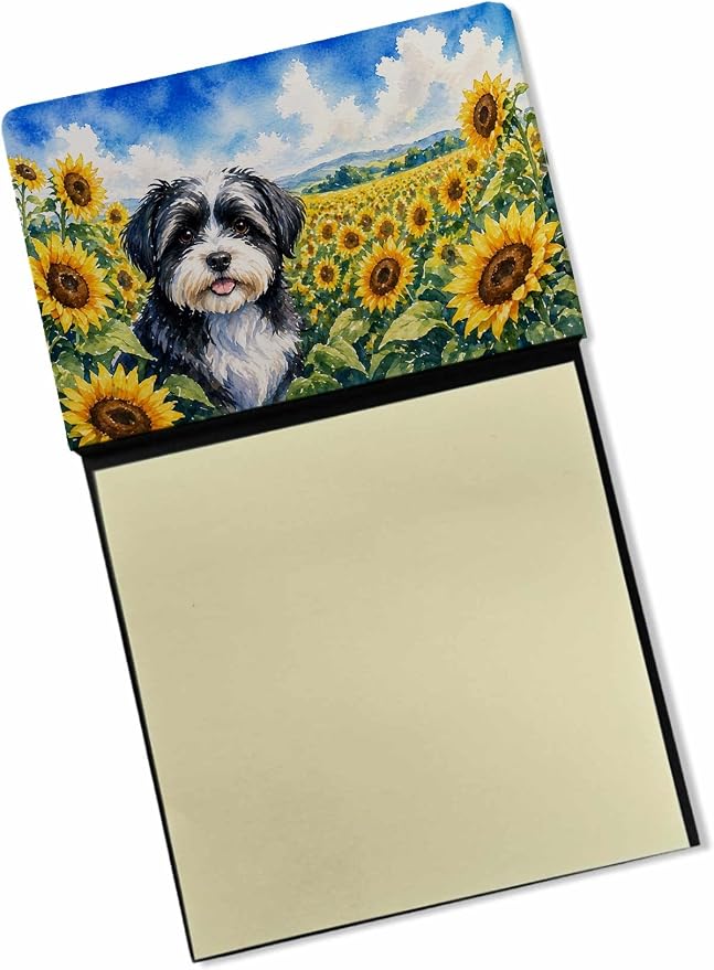 Caroline's Treasures Havanese in Sunflowers Watercolor Sticky Note Holder Refillable Dispenser Desk Accessory 3x3 Pad Gift